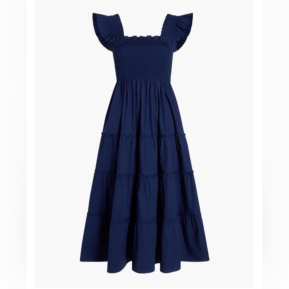 Hill House Blue Ruffled Cotton Dress Ellie Nap dress Navy Size XXL EUC cottage - Picture 7 of 12